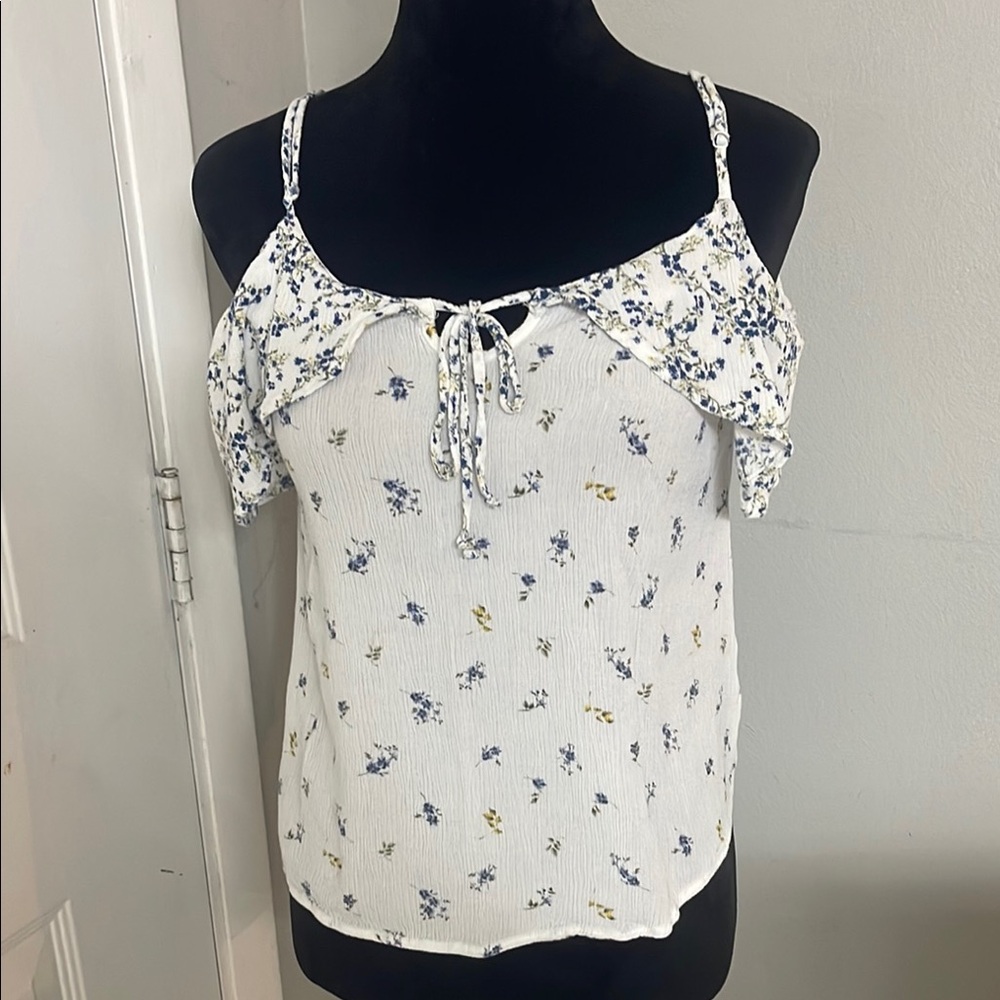 Floral White and Blue Women's Top